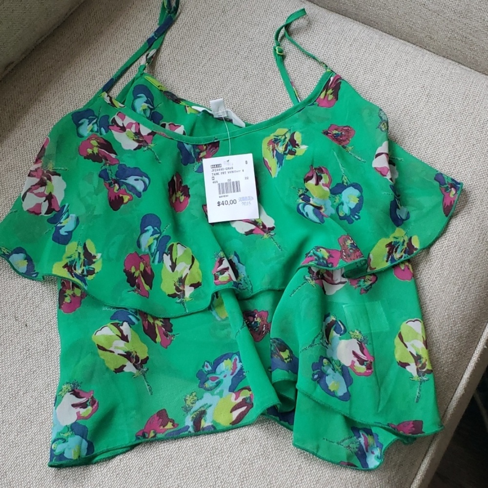 Sheer green floral tank/cami